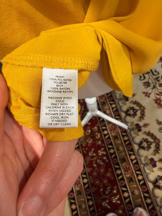 LOFT Mustard Tie-Neck Short Sleeve Blouse - Picture 6 of 6